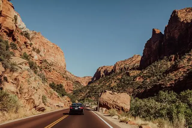 car driving on road in zion