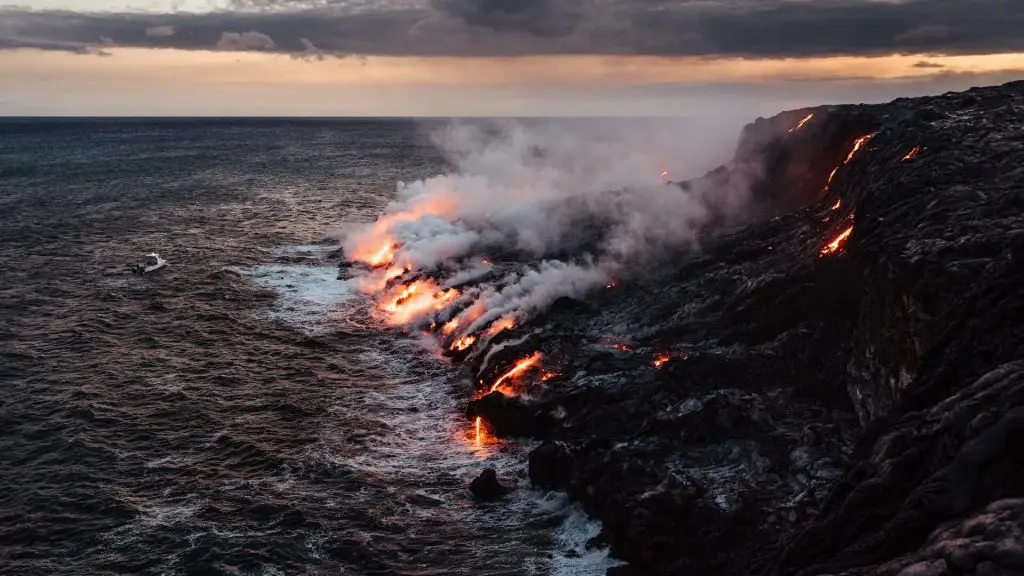 lava flowing into the ocean