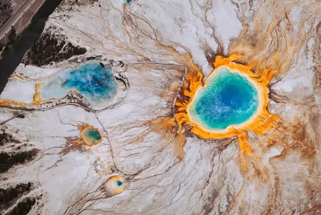 top down view of colorful hotspring