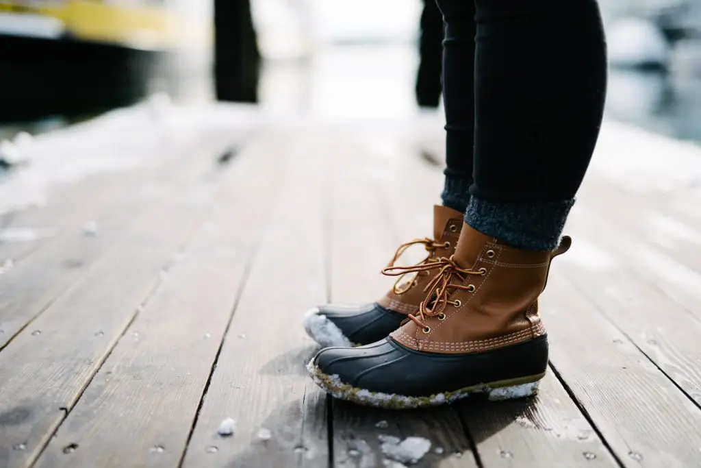 hiking boots on wood