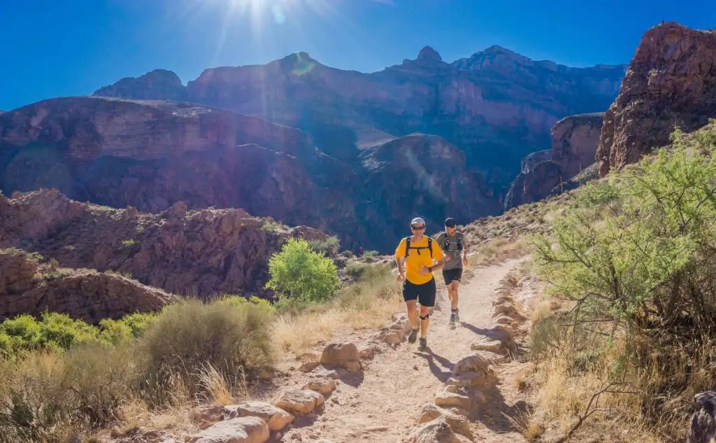 hiker running in compression shorts