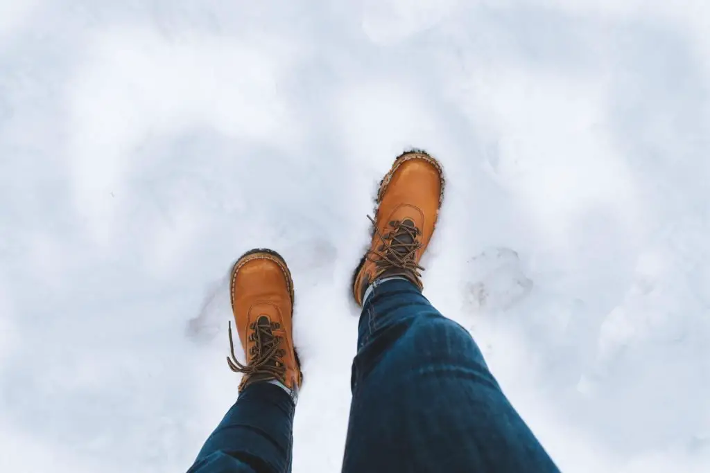 hiking boots in snow