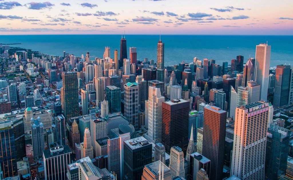 Chicago skyline during sunset
