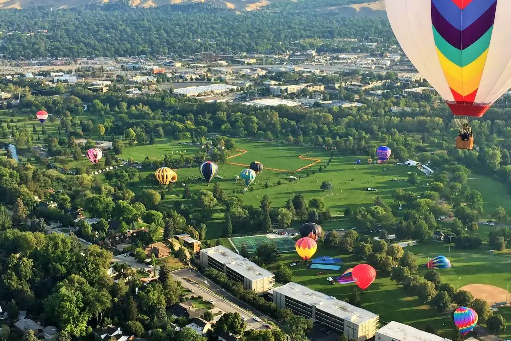 Boise Idaho Aerial View with Hot Airballoons