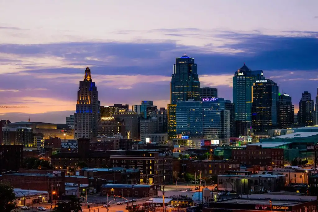 downtown Kansas City MO during sunset