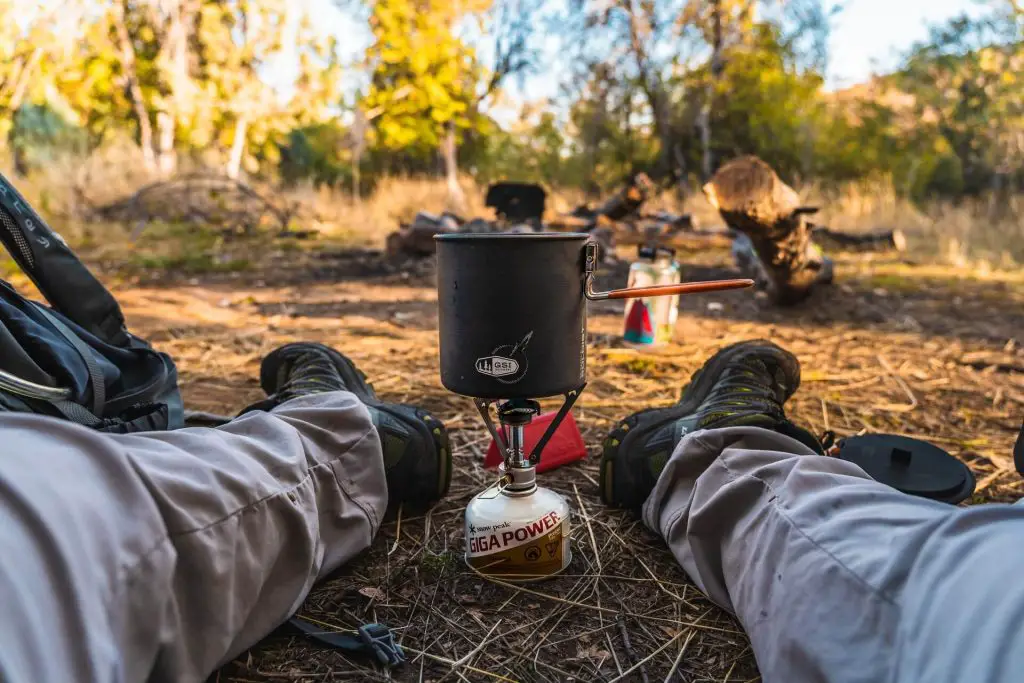 camper sitting down with stove