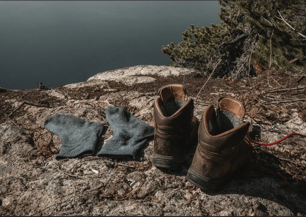 hiking socks next to boots