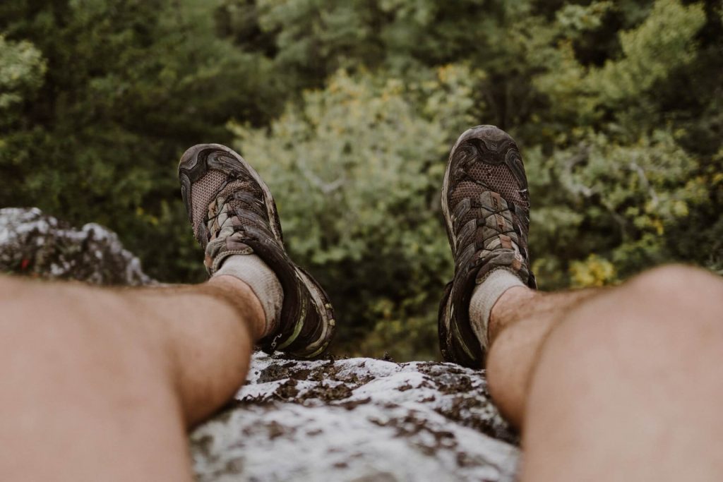 hikers leg and feet
