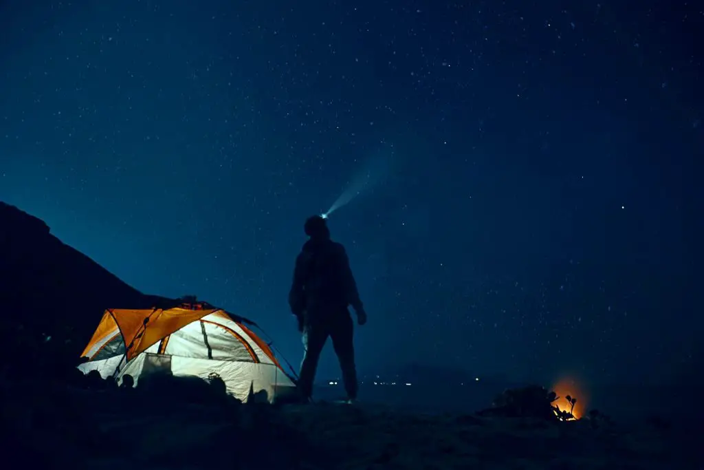 camping with headlamp