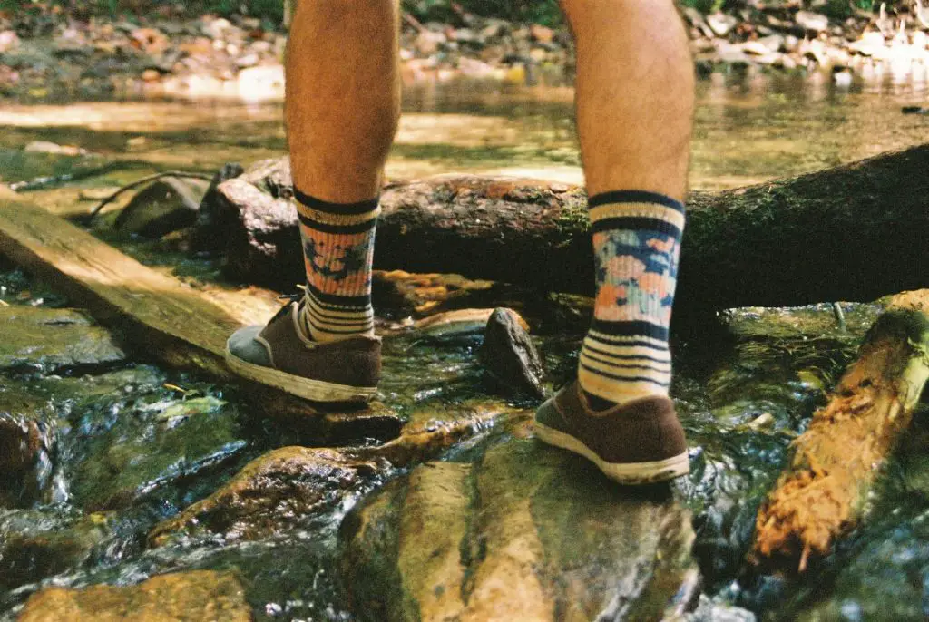 hikers feet with socks