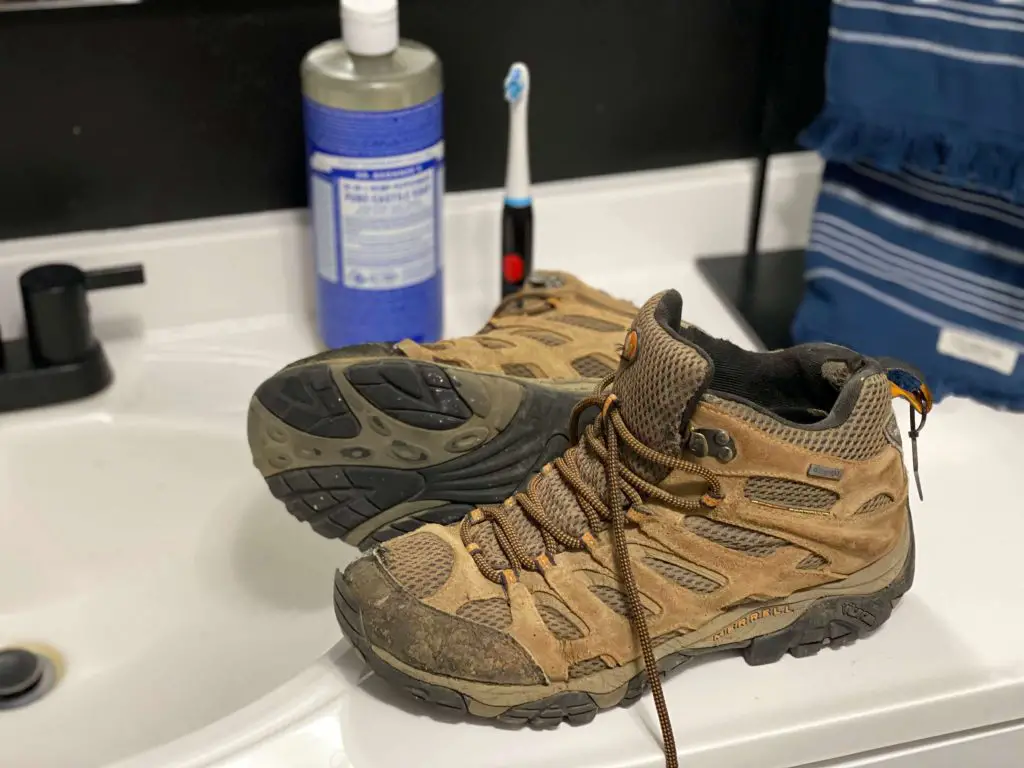 Merrell Hiking Shoes on a Sink