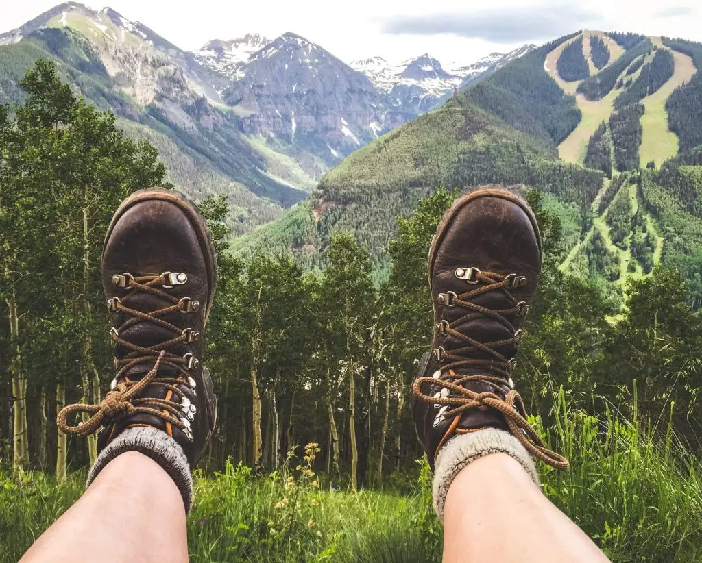 hikers legs in the air