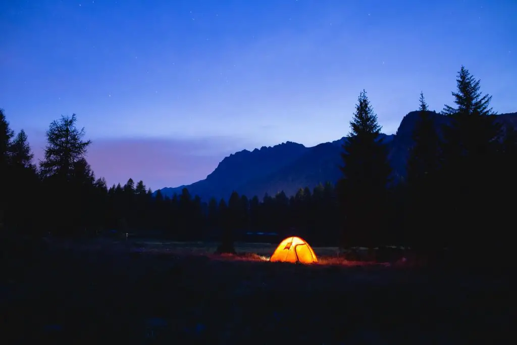 camping tent during sunset