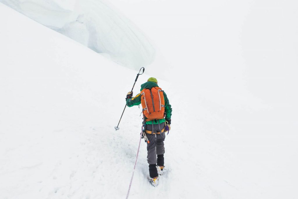 person hiking in 20 degree weather