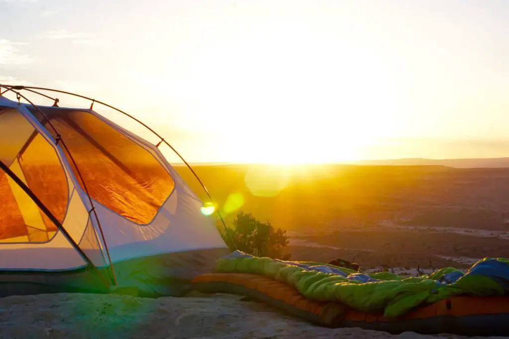 sleeping pad and sleeping bag outside of tent