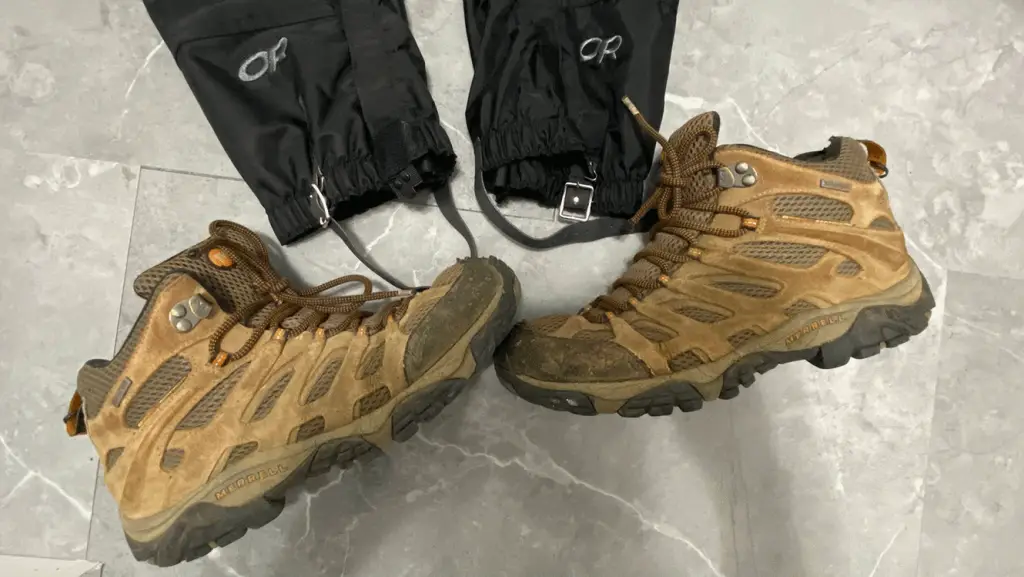 gaiters and hiking boots
